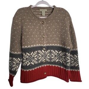 Eddie Bauer Fair Isle Wool Cardigan Sweater